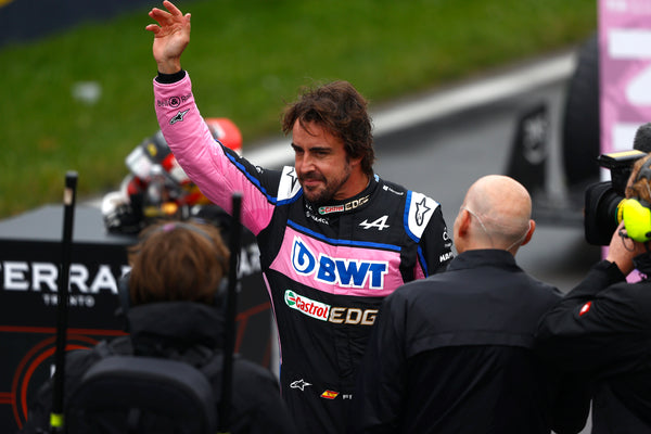 Alpine F1 driver Fernando Alonso waving to fans at Canadian Grand Prix