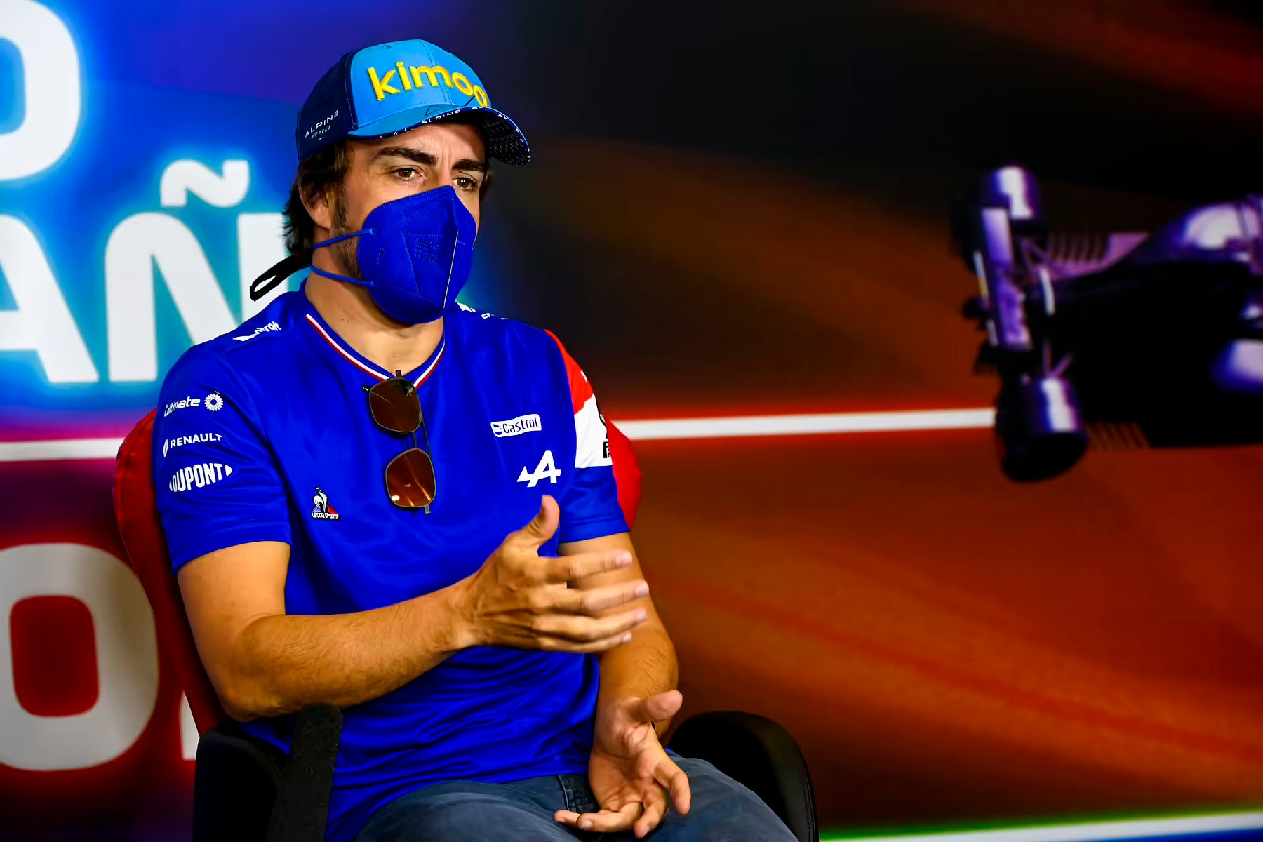 Fernando Alonso in Alpine uniform at Spanish Grand Prix 2021 press conference