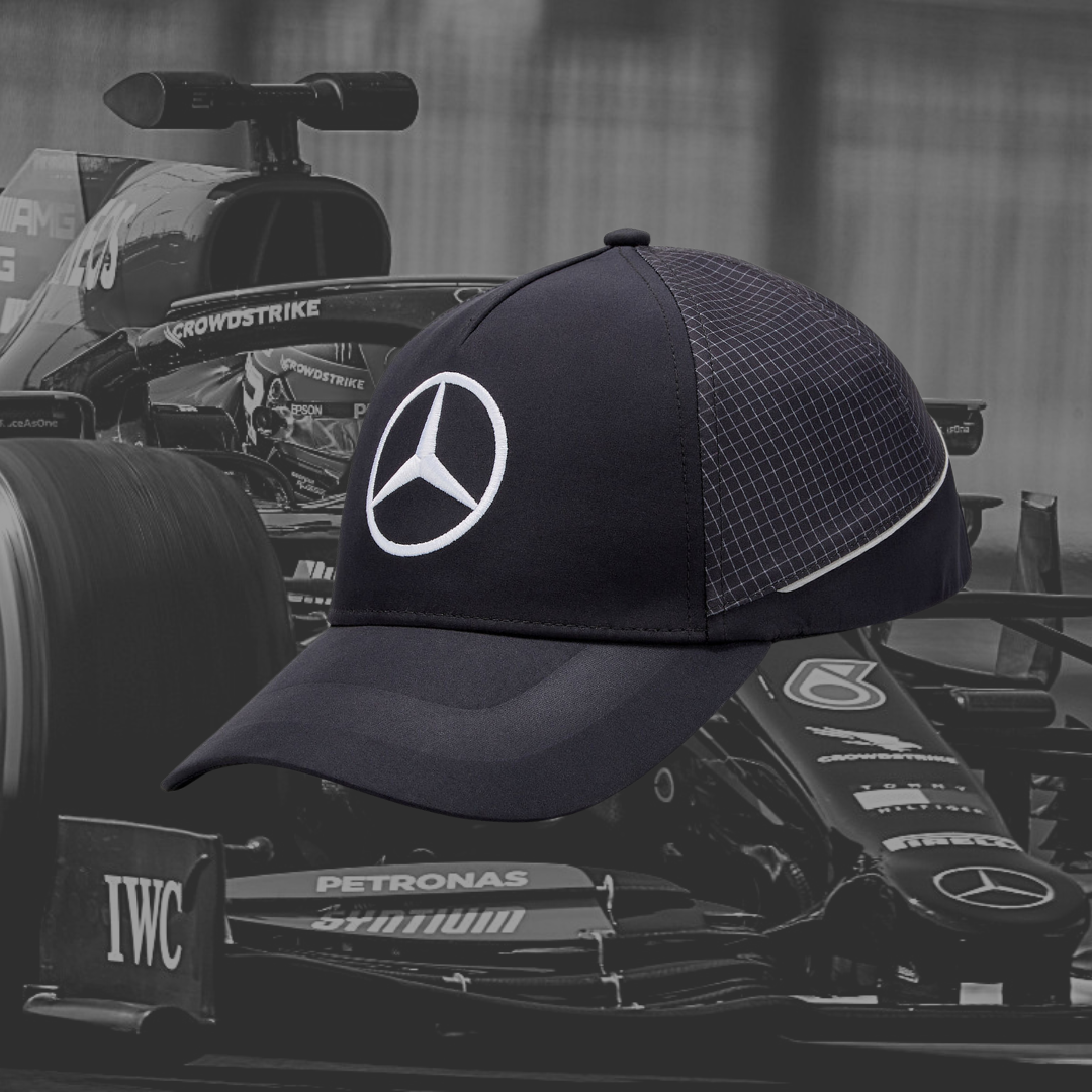 black Mercedes baseball cap F1 merchandise